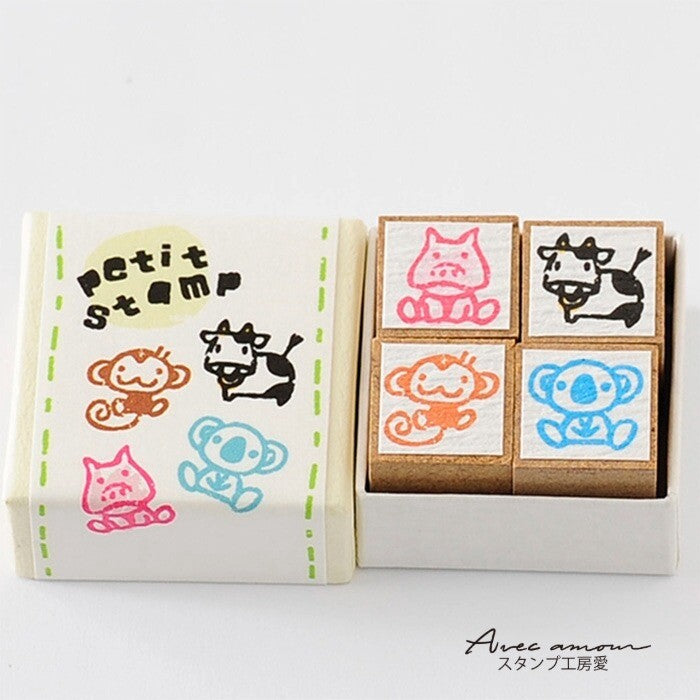 Pig, Cow, Monkey and Koala Petit Stamp Set | Avec Amour