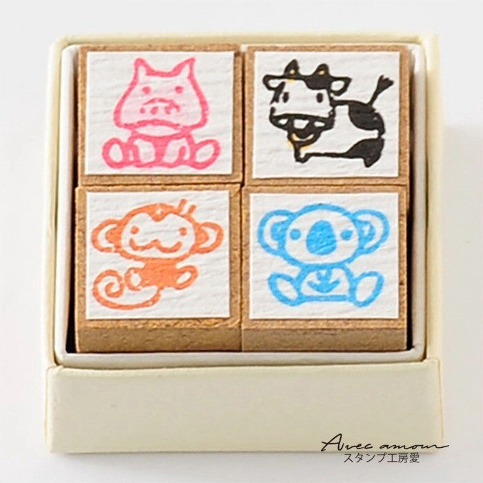 Pig, Cow, Monkey and Koala Petit Stamp Set by Avec Amour | Papertail Fox