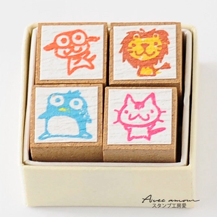 Octopus, Lion, Penguin and Cat Petit Stamp Set by Avec Amour | Papertail Fox