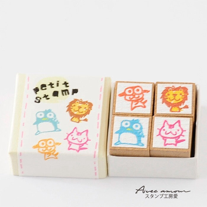 Octopus, Lion, Penguin and Cat Petit Stamp Set | Avec Amour