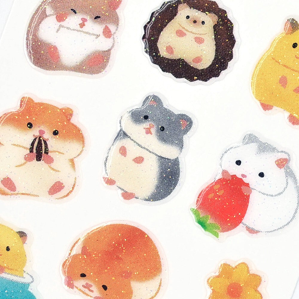 Hamster and Hedgehog Pure Lame Glitter Sticker Sheet | NB Co