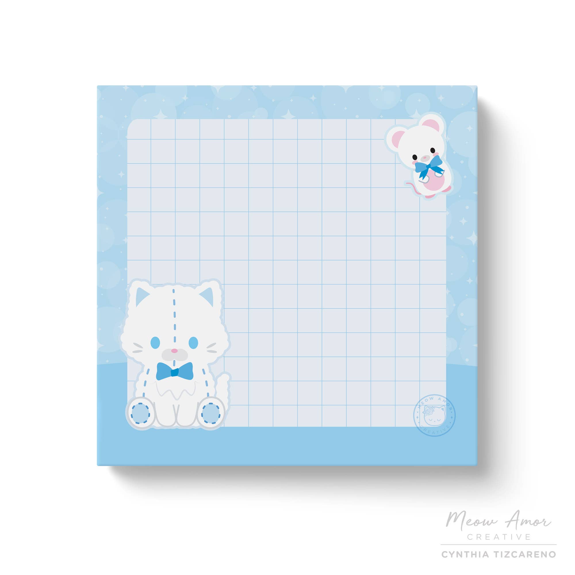 White Cat Plushie Sticky Notes | Meow Amor Creative