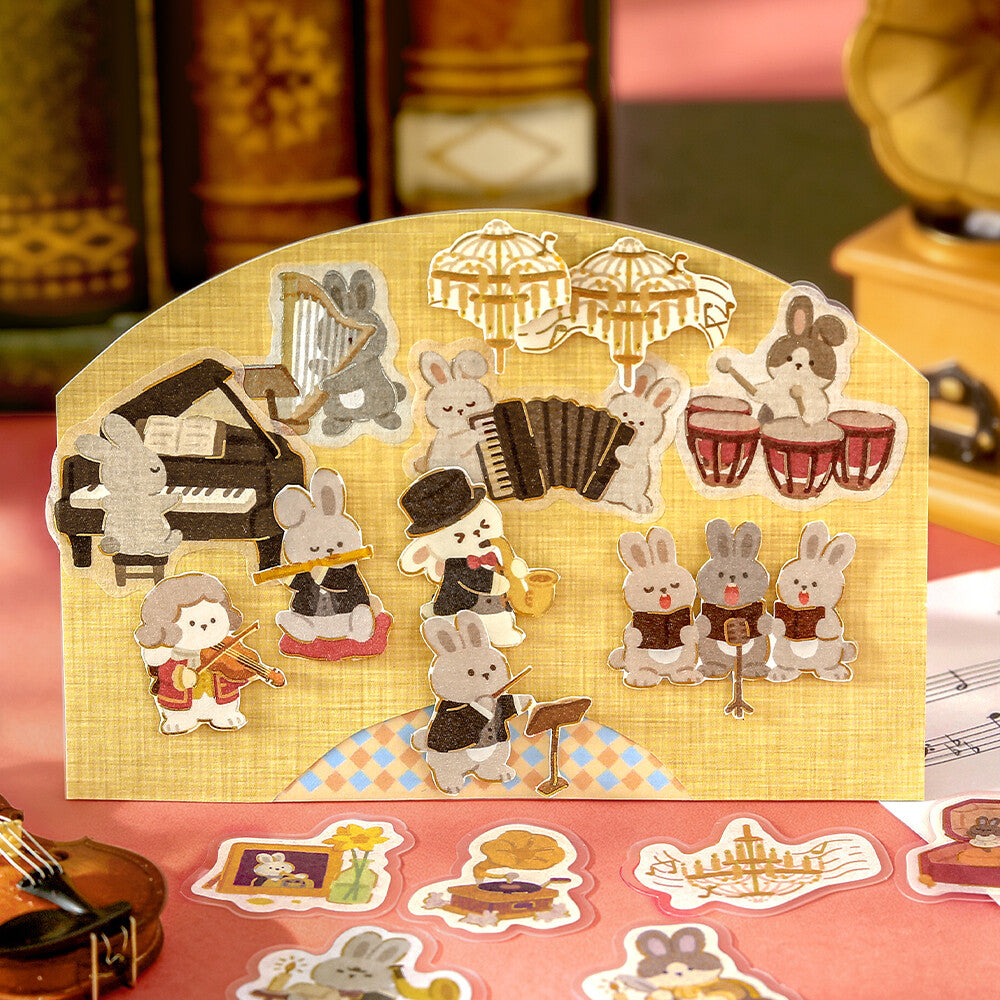 Rabbit Orchestra Dress-Up Animals Foil Flake Stickers by BGM | Papertail Fox