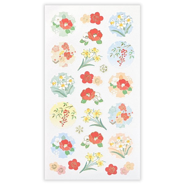 Snow Wheel and Winter Flowers Pearl Sticker Sheet | NB Co