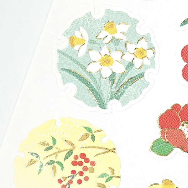 Snow Wheel and Winter Flowers Pearl Sticker Sheet | NB Co