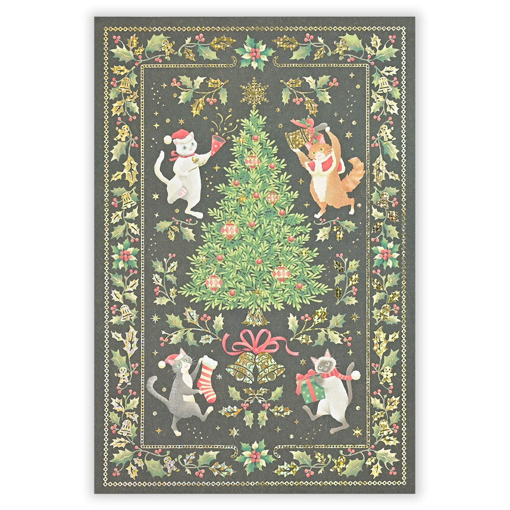 Chat et Noel Foil Christmas Postcard by NB Co | Papertail Fox
