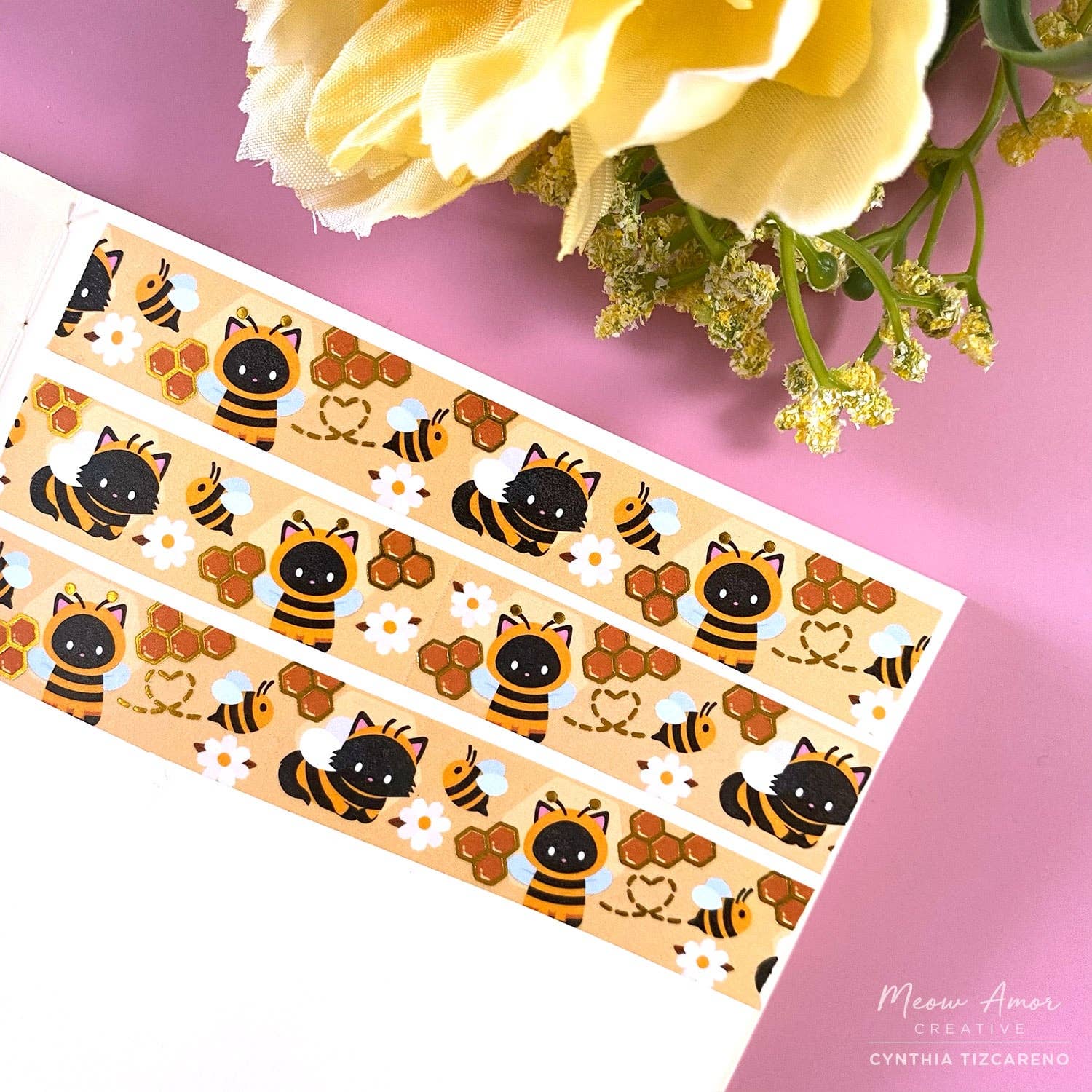 Bee Cats Gold Foil Washi Tape | Meow Amor Creative
