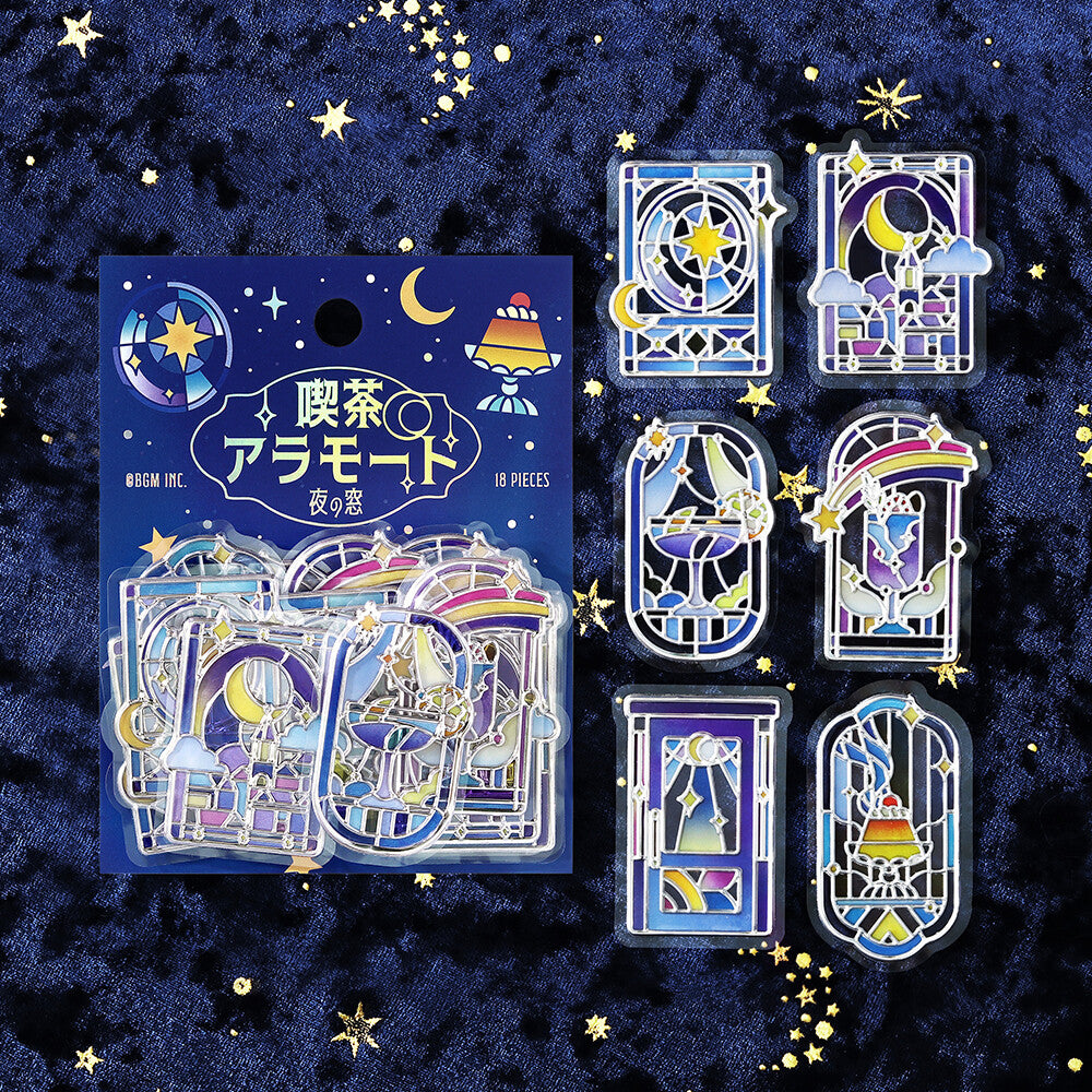Night Window Cafe à la Mode Traveling Windows 3D Clear Stickers by BGM | Papertail Fox