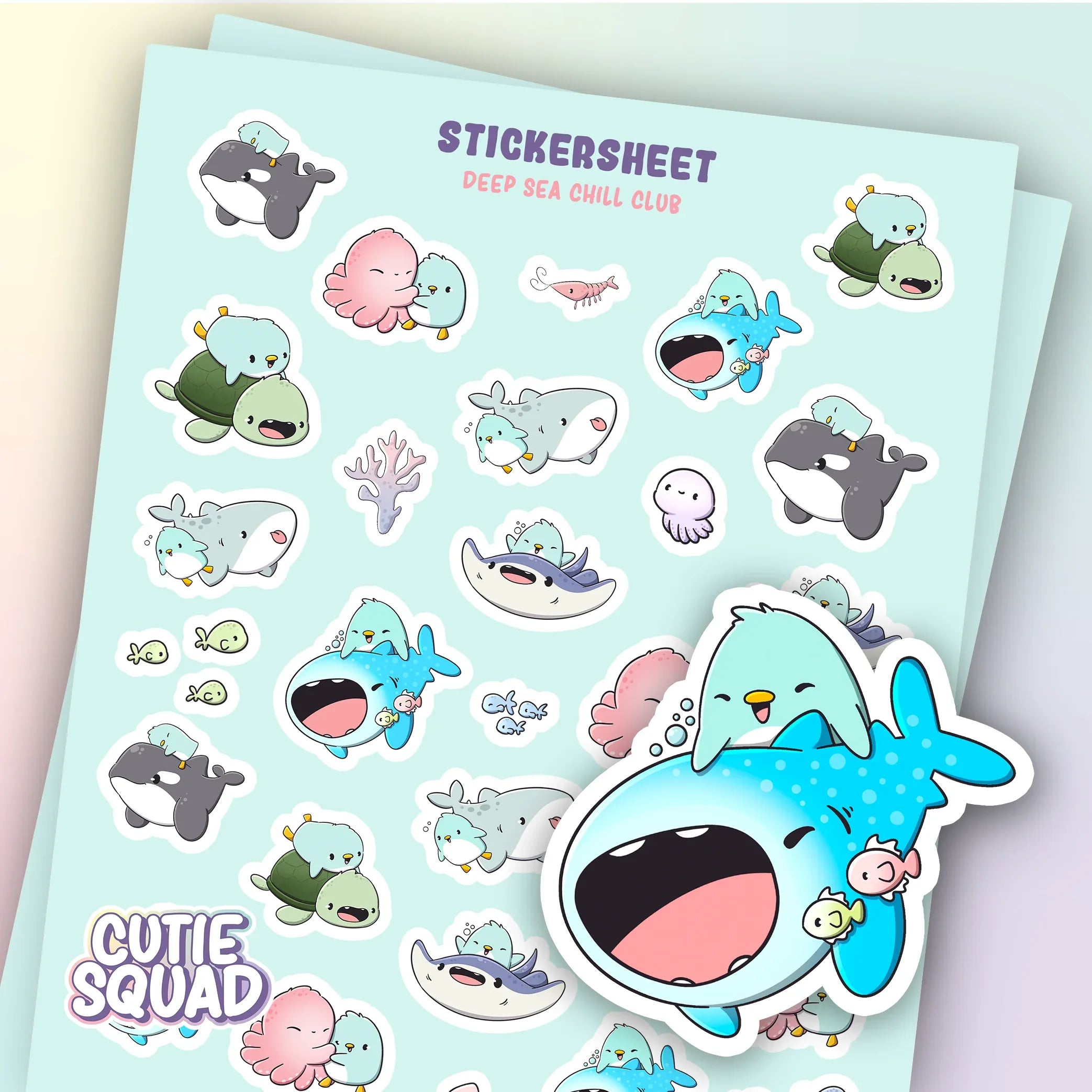 CutieSquad Penguins Deep Sea Chill Club matte vinyl sticker sheet featuring penguins in underwater scenes