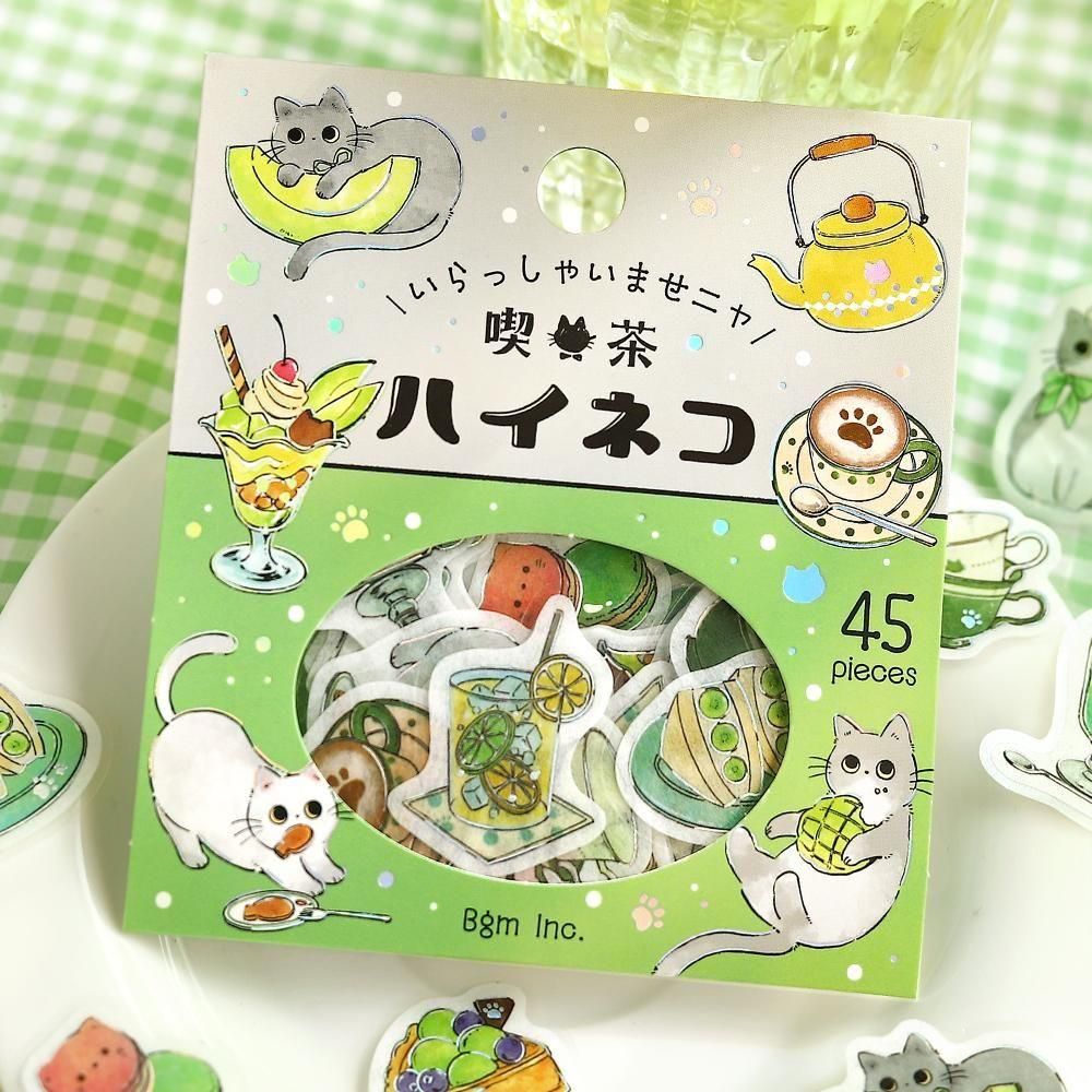 Welcome Meow Cat Cafe Flake Stickers - Grey Cat