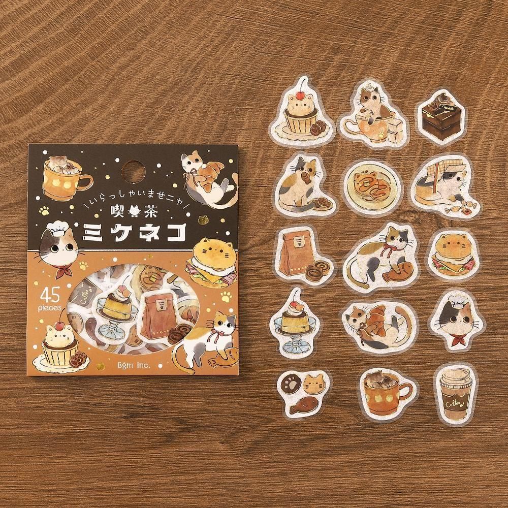 Welcome Meow Cat Cafe Flake Stickers - Calico Cat
