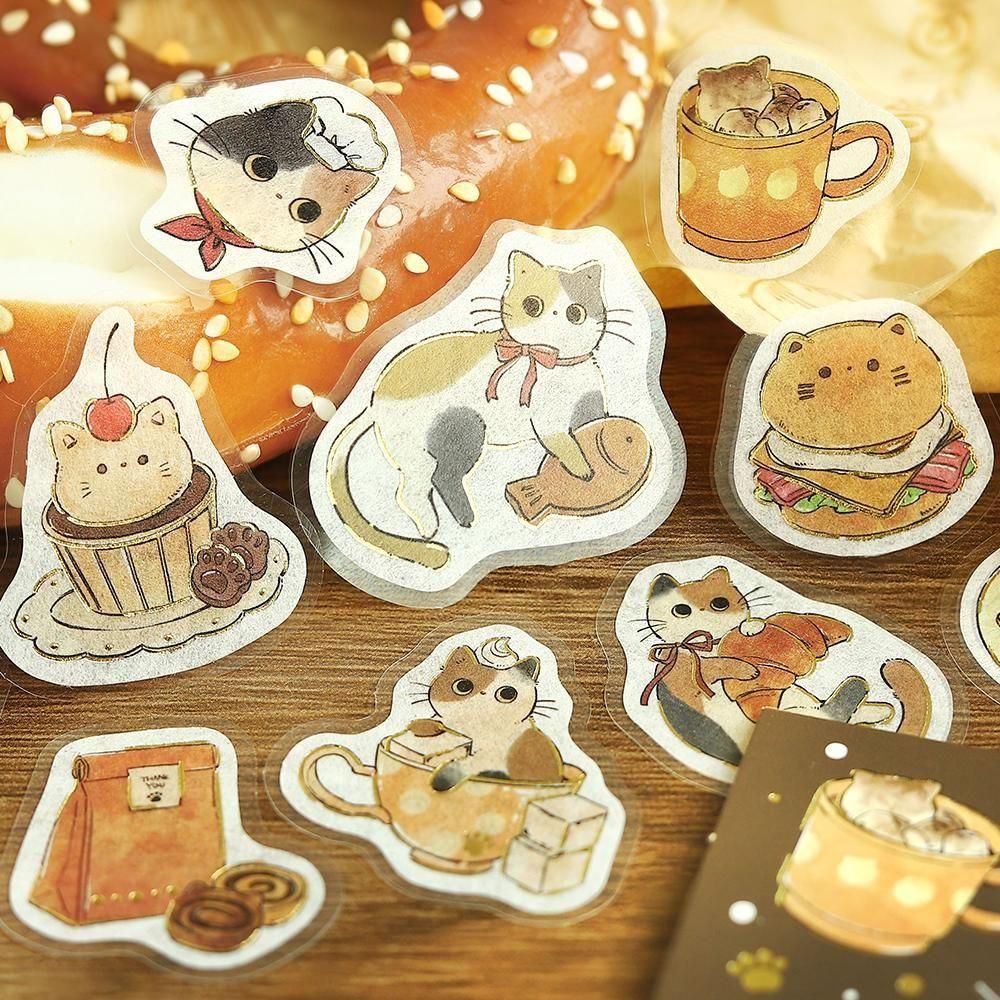 Welcome Meow Cat Cafe Flake Stickers - Calico Cat