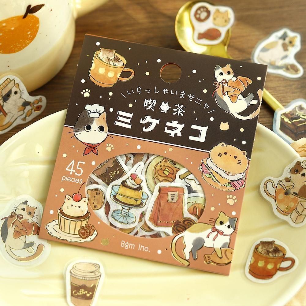 Welcome Meow Cat Cafe Flake Stickers - Calico Cat