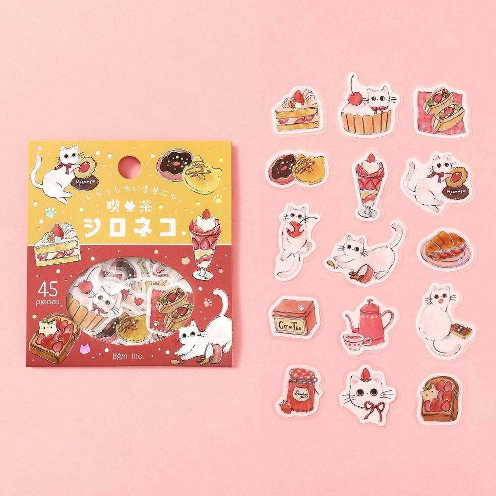 Welcome Meow Cat Cafe Flake Stickers - White Cat