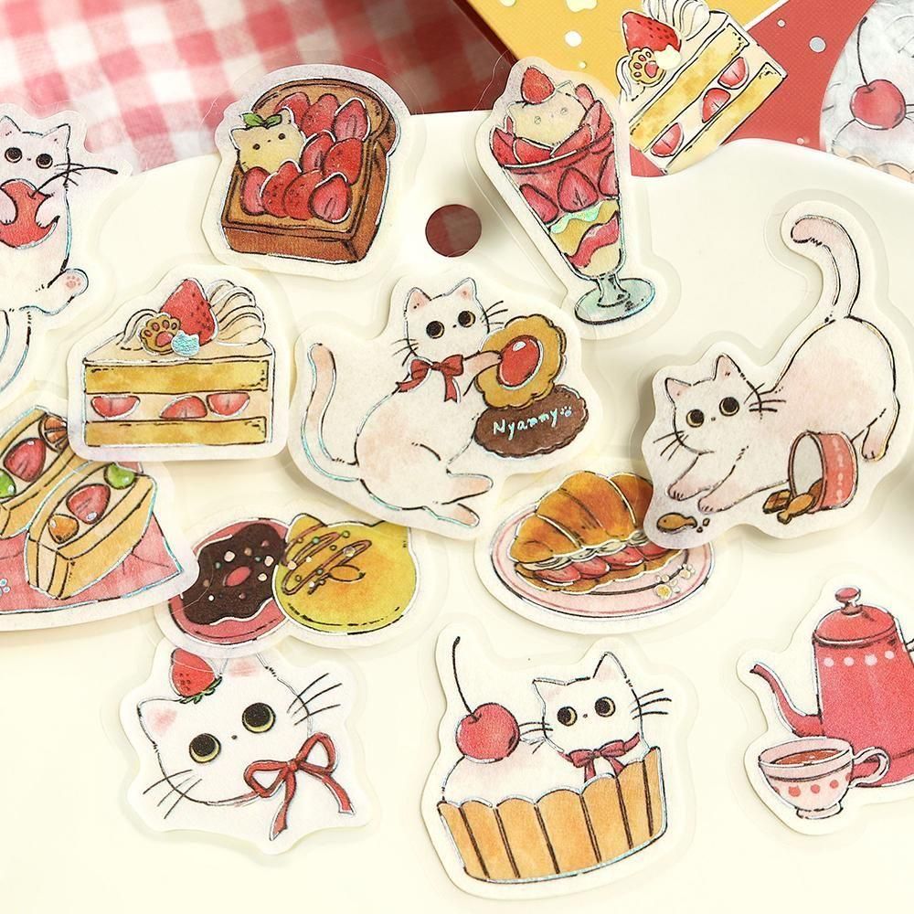Welcome Meow Cat Cafe Flake Stickers - White Cat