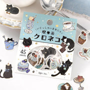 Welcome Meow Cat Cafe Flake Stickers - Black Cat