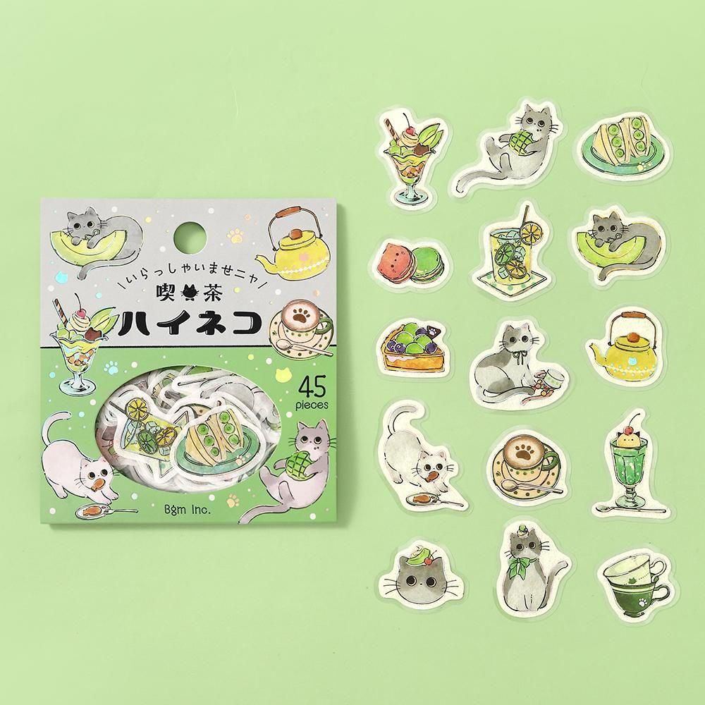 Welcome Meow Cat Cafe Flake Stickers - Grey Cat