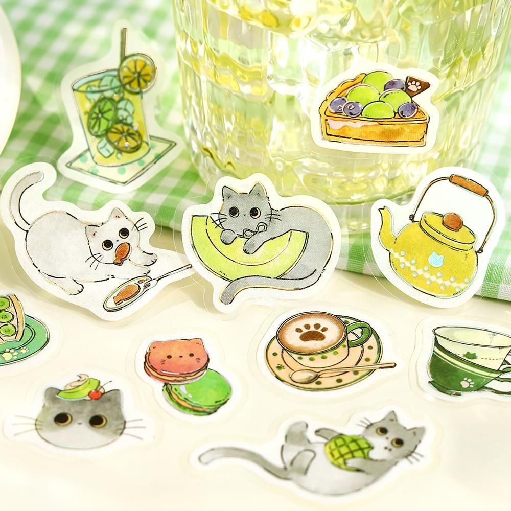 Welcome Meow Cat Cafe Flake Stickers - Grey Cat