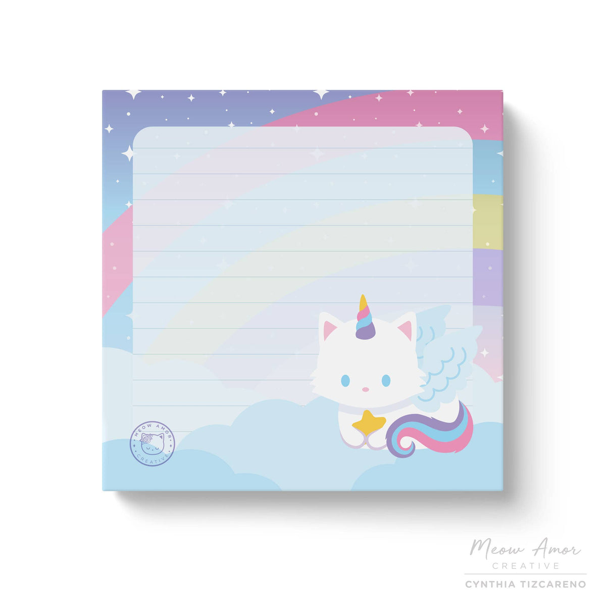 Unicorn White Cat Sticky Notes | Meow Amor Creative