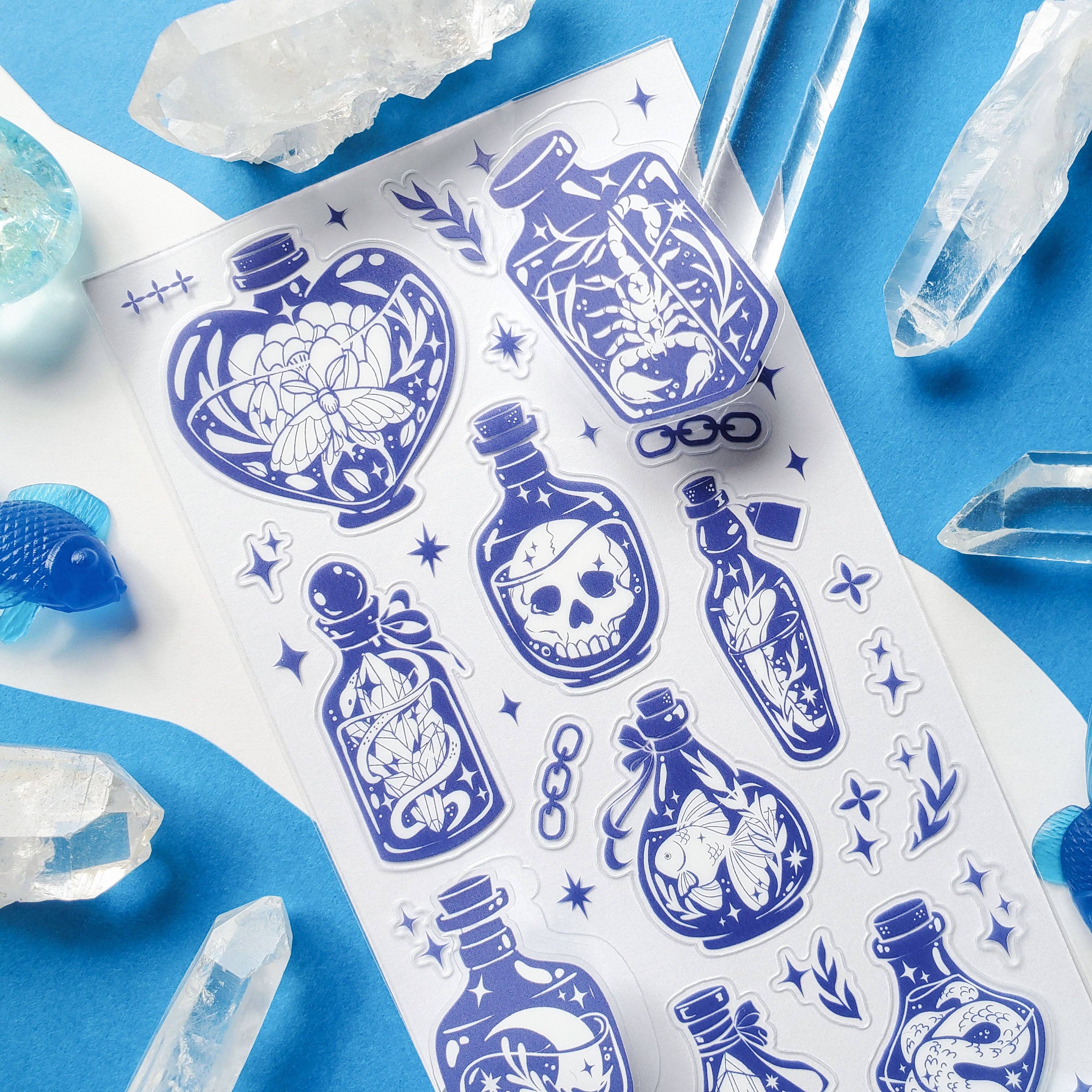 Dreamy Blue Bottles Sticker Sheet | Stickii
