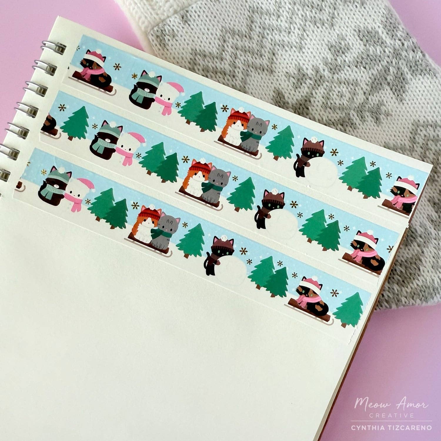 Winter Cats Gold Foil Washi Tape | Meow Amor Creative