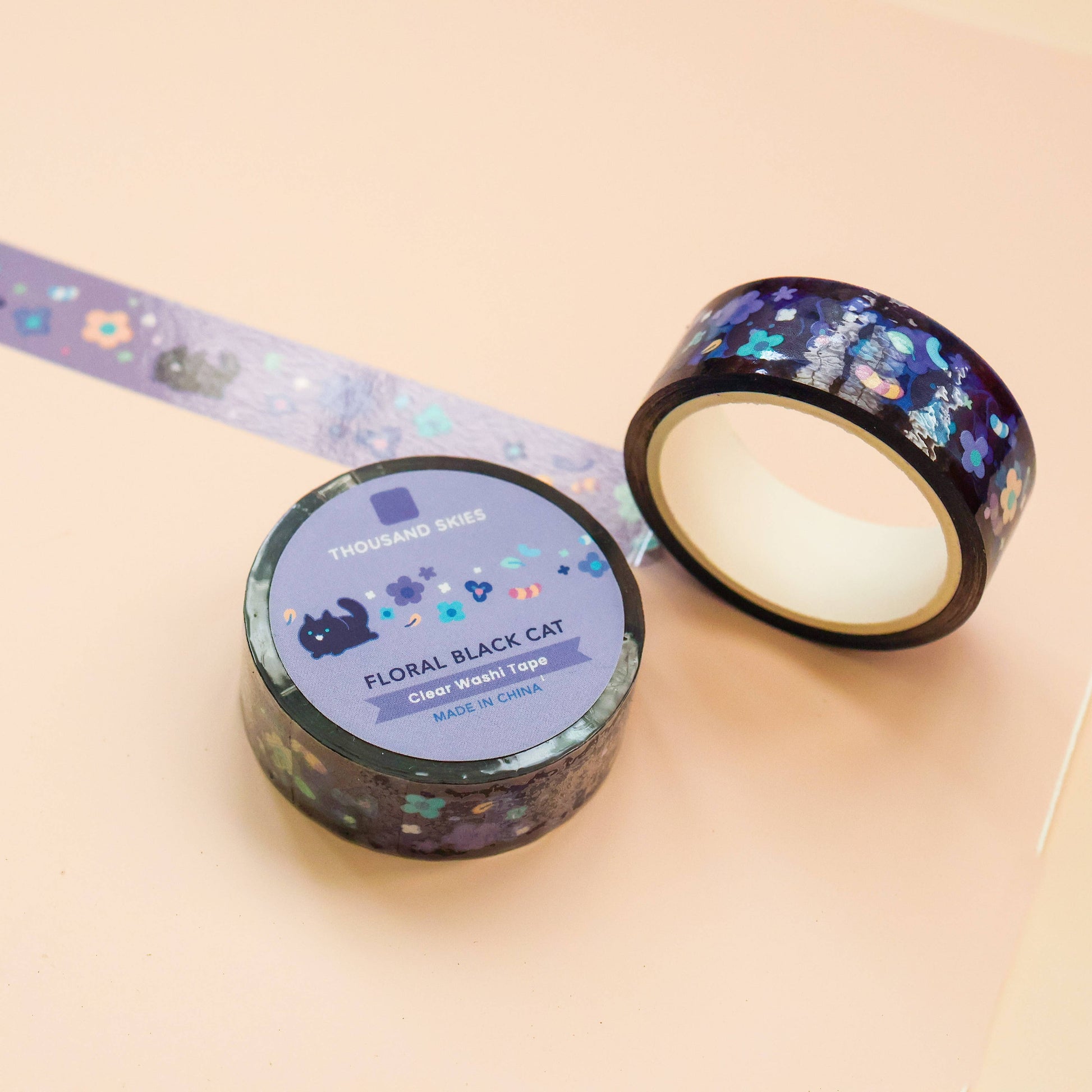 Floral Black Cat Clear PET Tape by Thousand Skies | Papertail Fox