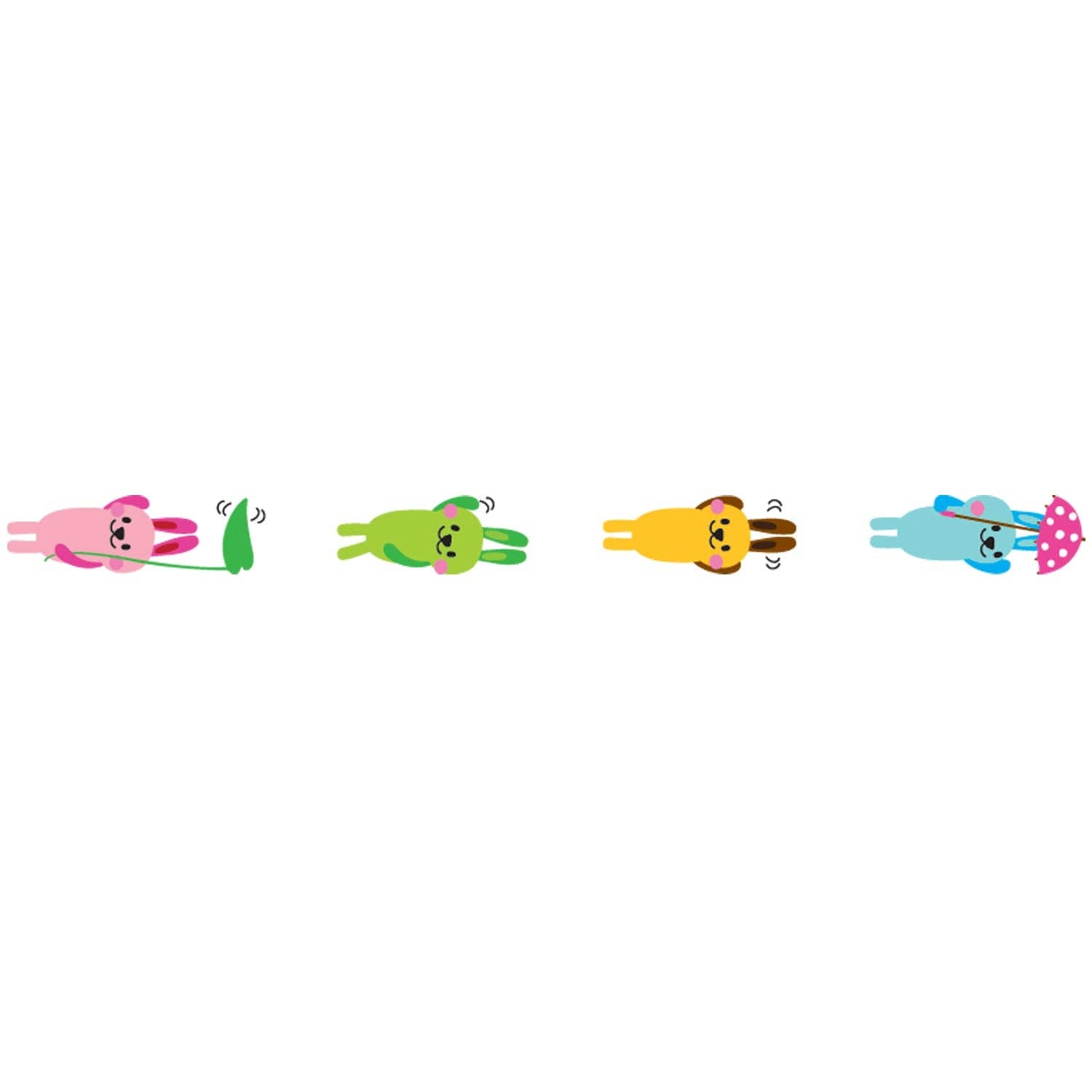 PLUS Deco Rush Tape in Rabbits design showing colorful bunnies hopping in a row