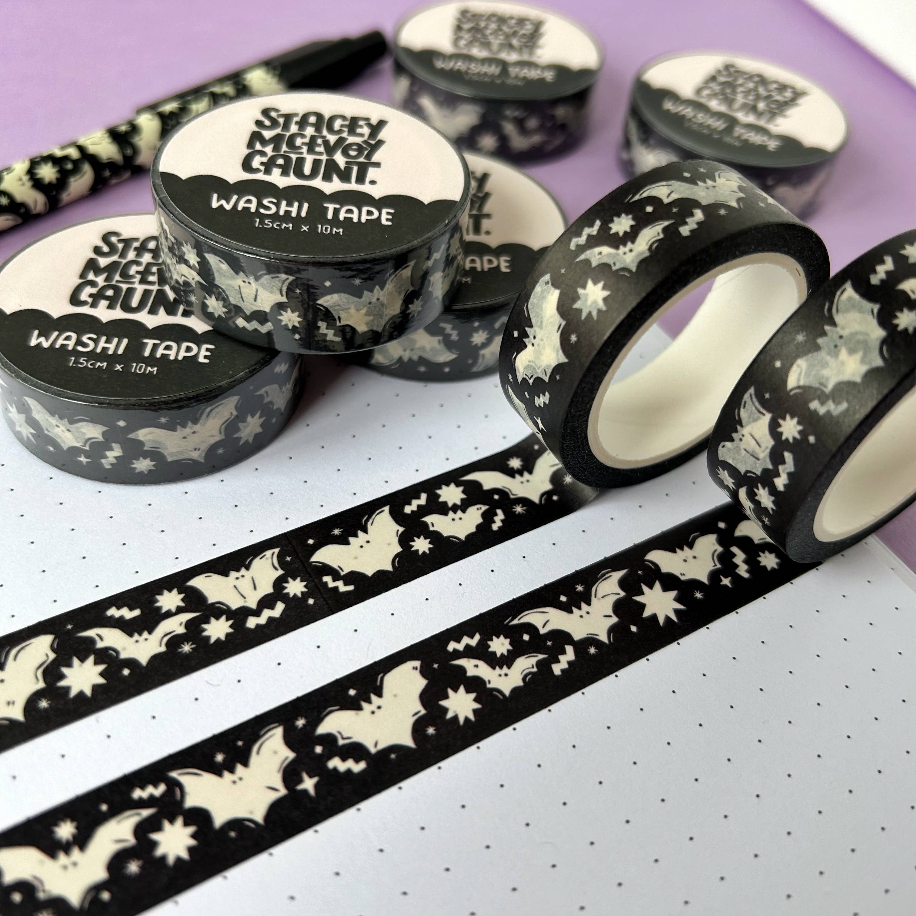 Bats washi tape by Stacey McEvoy Caunt | cute bat repeat pattern | Papertail Fox