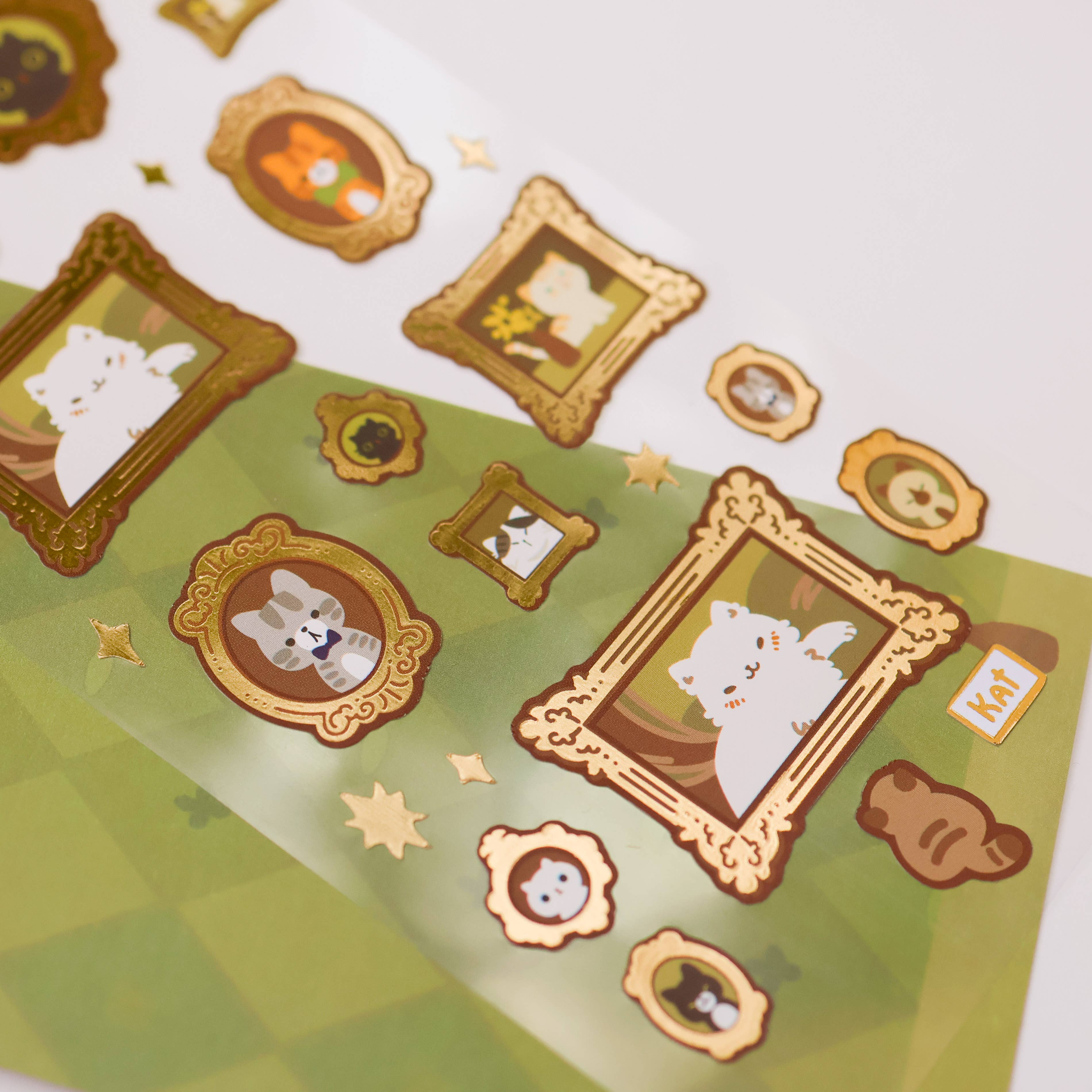 Thousand Skies Meowster Piece (Gold Foil) Sticker Sheet - Foil Accents Cute for Journaling