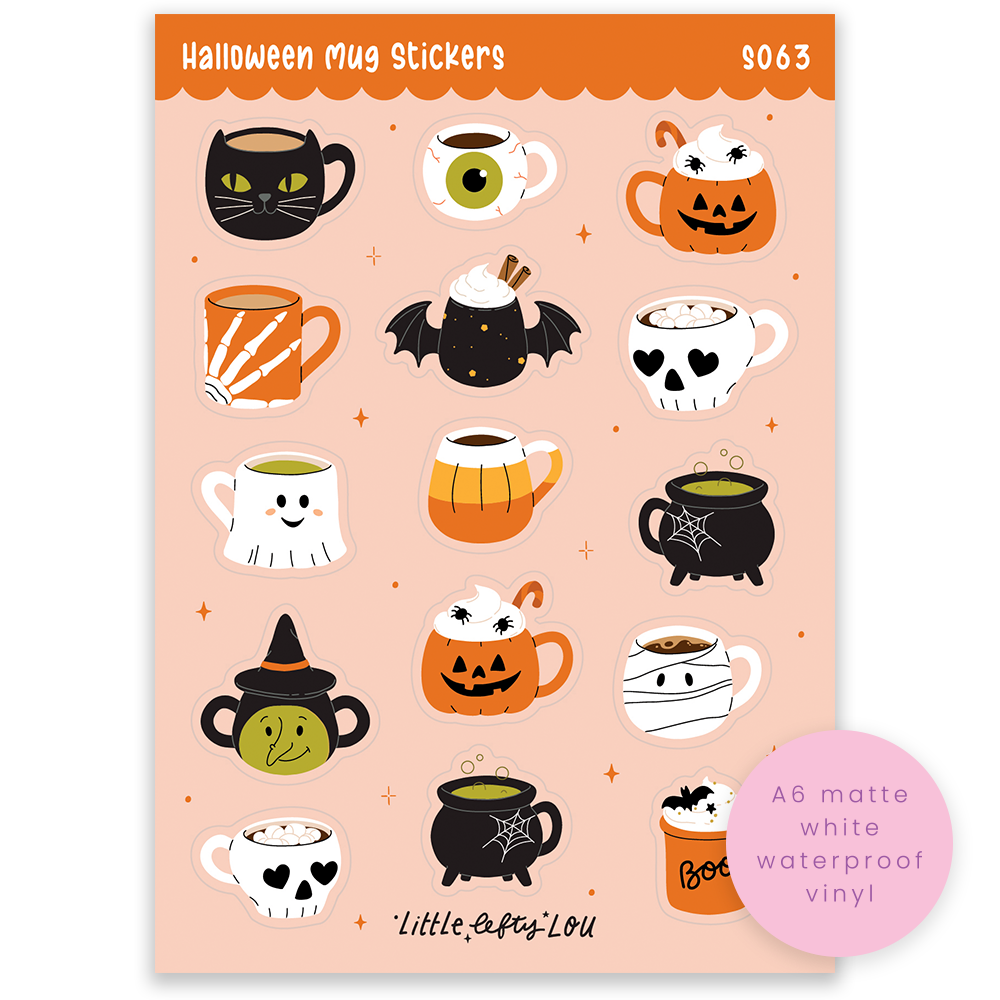 Halloween Mugs Sticker Sheet by Little Lefty Lou | Papertail Fox