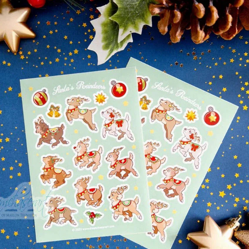 Santa's Reindeer Sticker Sheet | Dreamchaserart - Papertail Fox