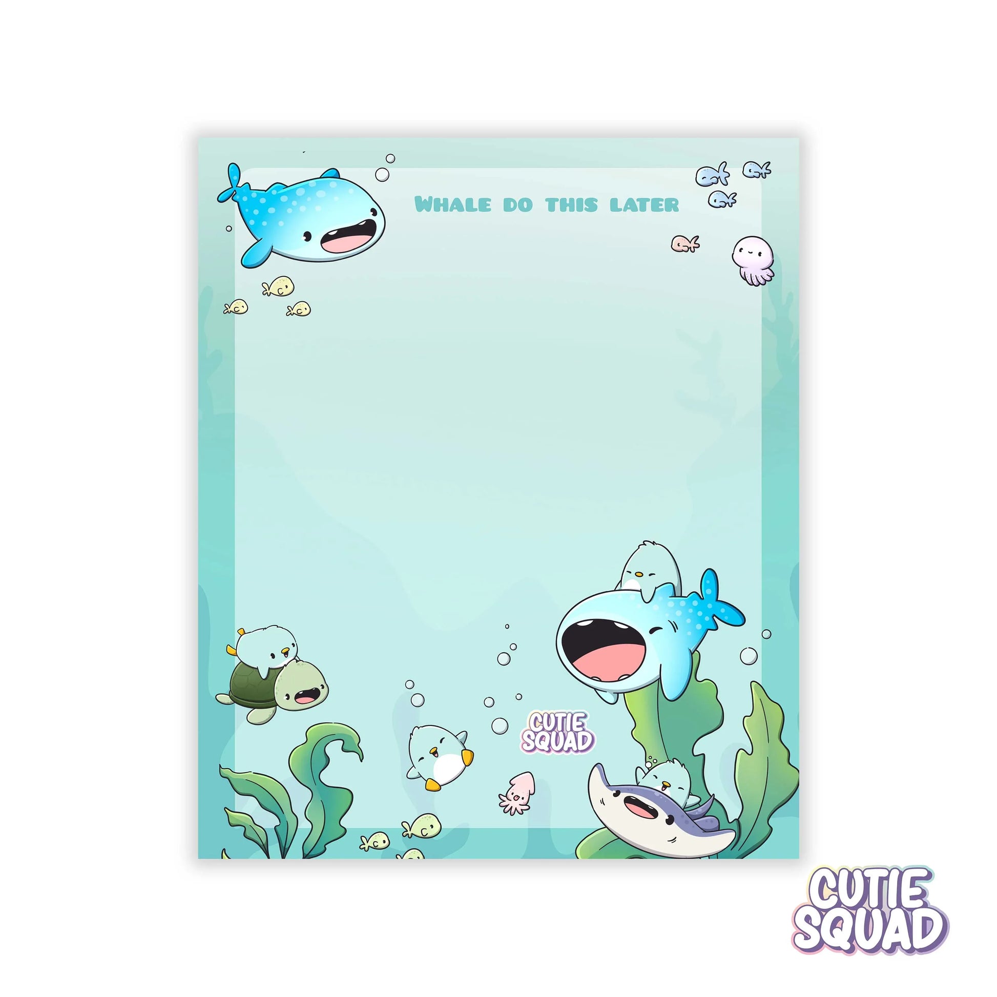 CutieSquad Penguins and Whales sticky notes pad featuring kawaii penguins and whales illustrations