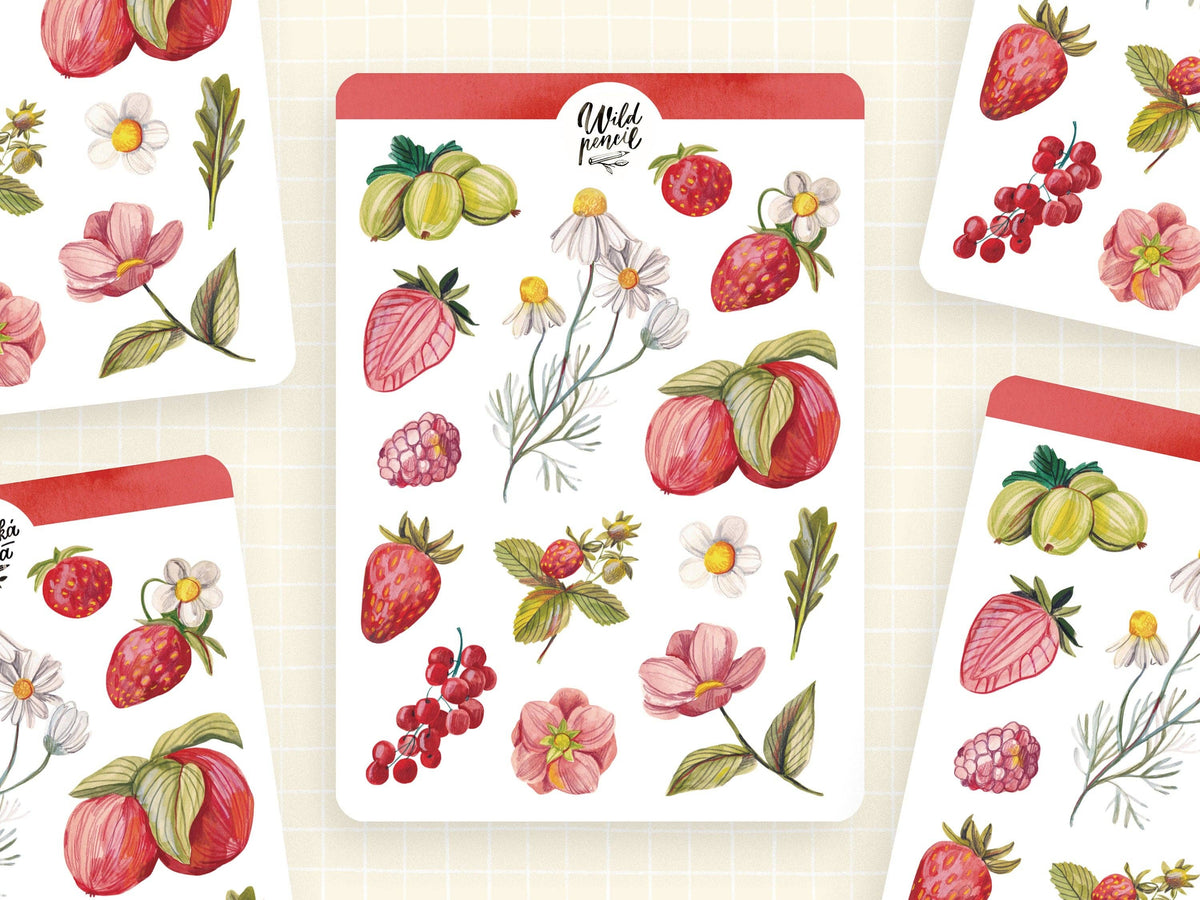 Summer Meadow Red Sticker Sheet by Wild Pencil Studio | Papertail Fox