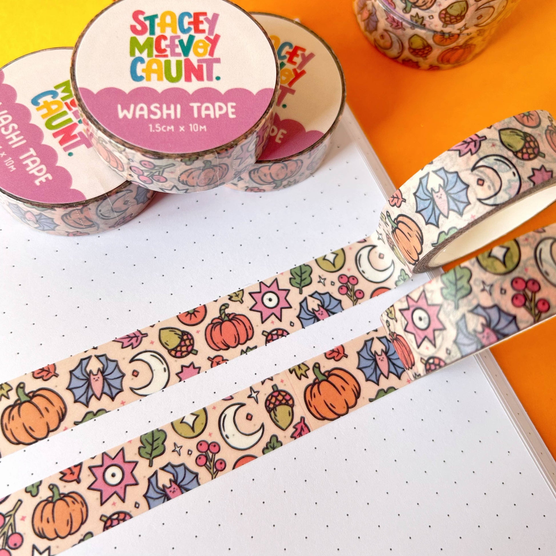 Autumn Pumpkin washi tape by Stacey McEvoy Caunt | pumpkins, bats, and leaves | Papertail Fox