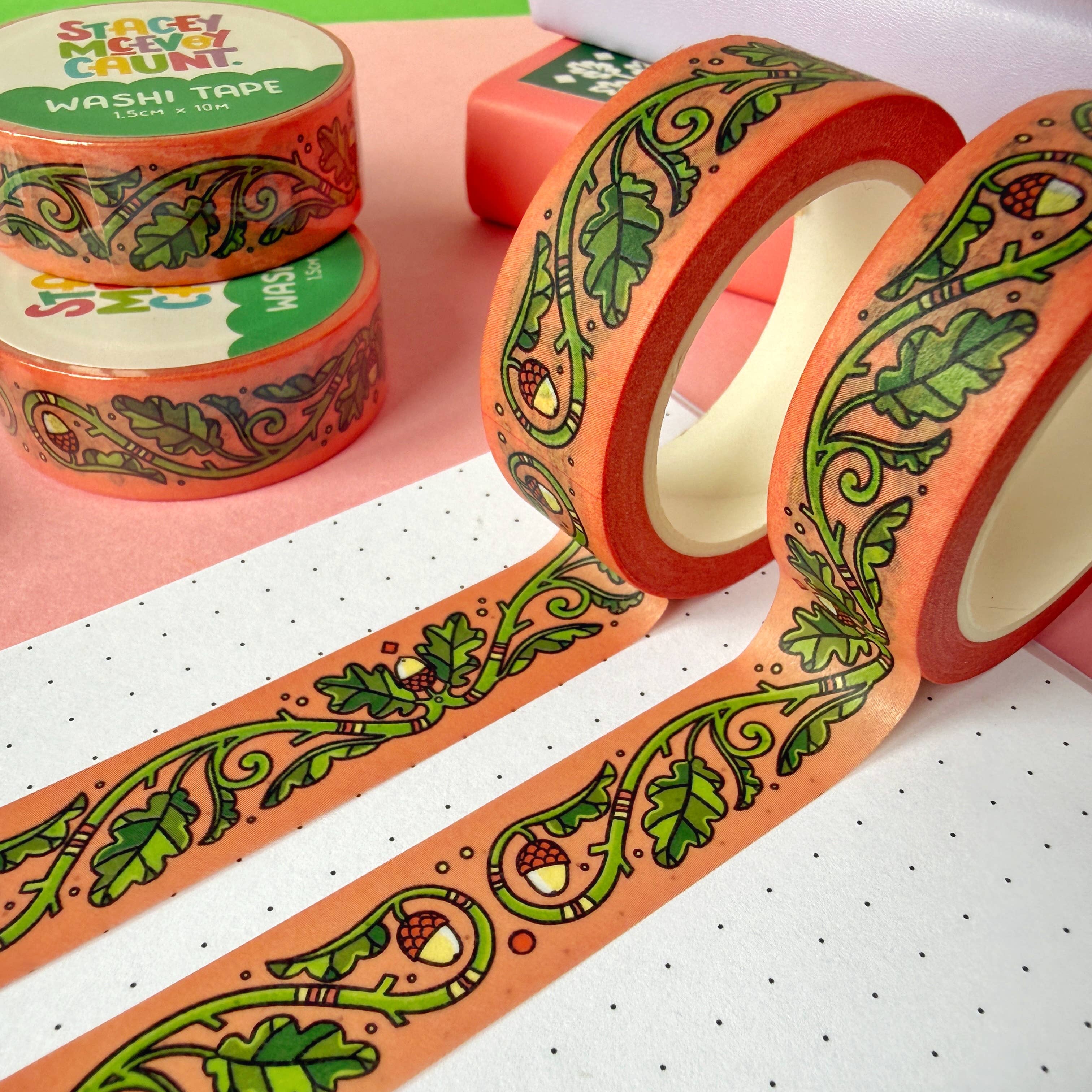 Oak Leaf and Acorn washi tape by Stacey McEvoy Caunt | oak leaf and acorn pattern | Papertail Fox