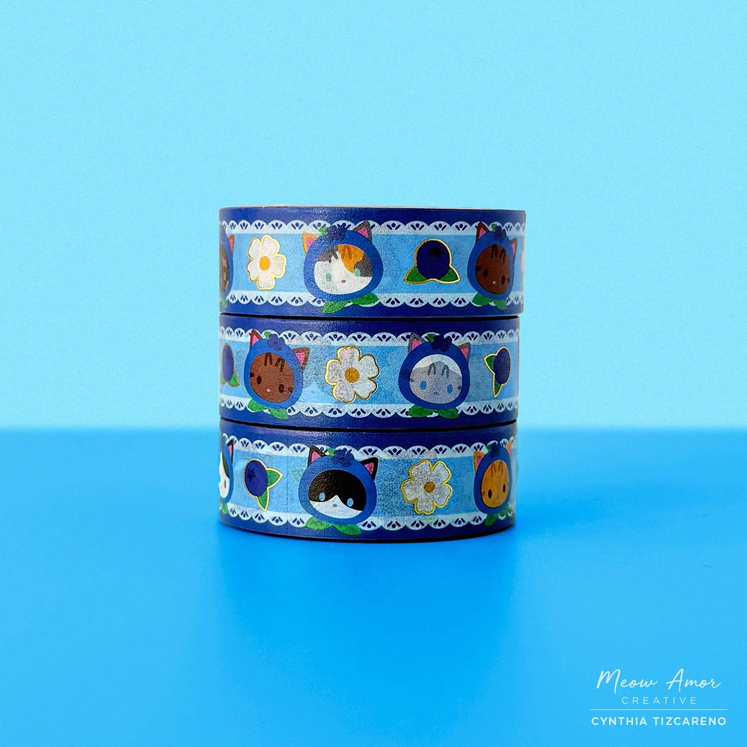 Blueberry Cats Gold Foil Washi Tape by Meow Amor Creative | Papertail Fox