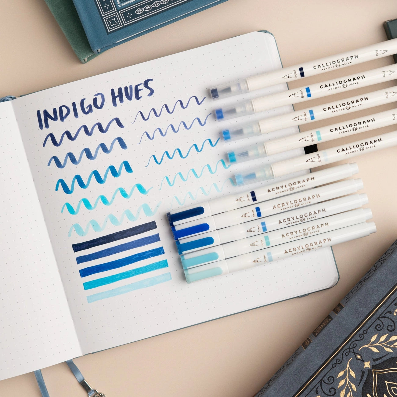 Indigo Hues Calliograph Set of 5 | Archer & Olive