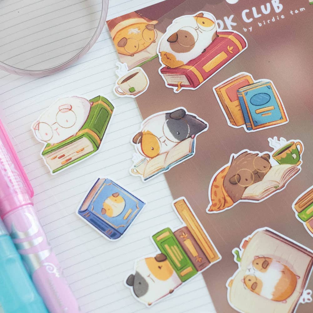 Guinea Pig Book Club Sticker Sheet | Birdie Tam