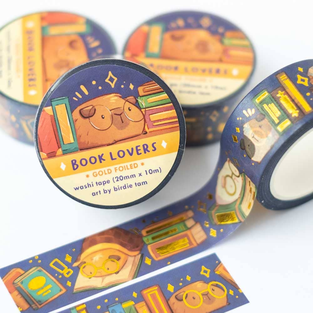 Book Lover Gold Foil Washi Tape by Birdie Tam | Papertail Fox