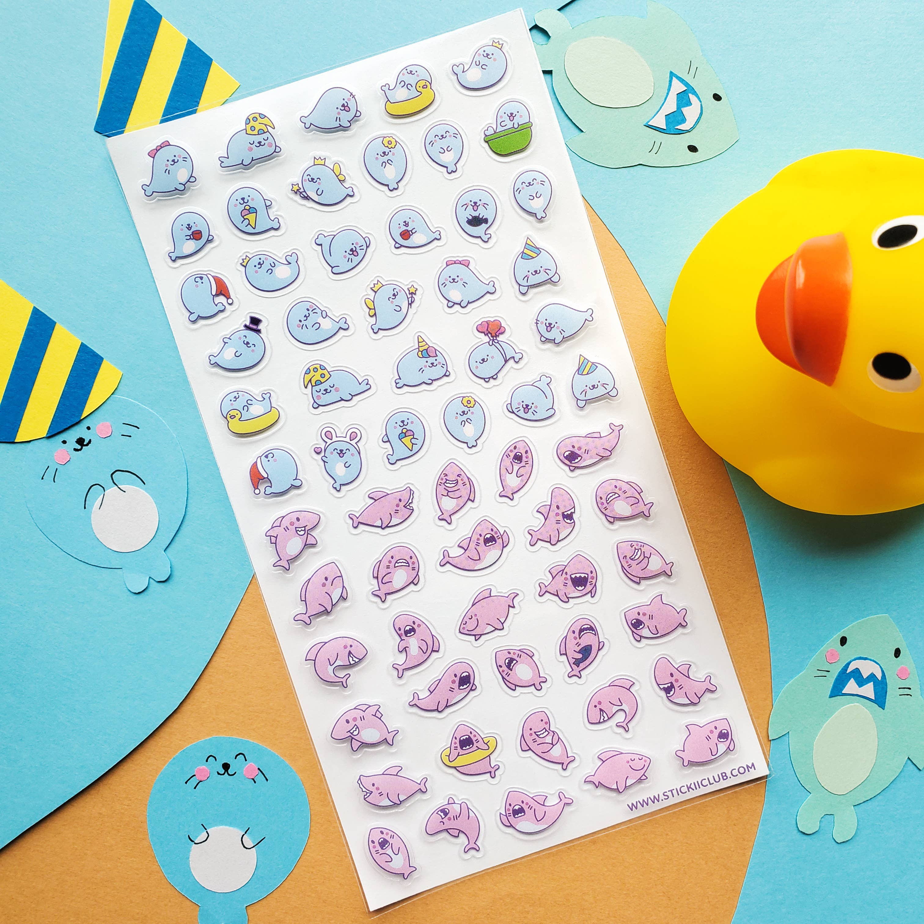 Kawaii Seals & Sharks Sticker Sheet | Stickii
