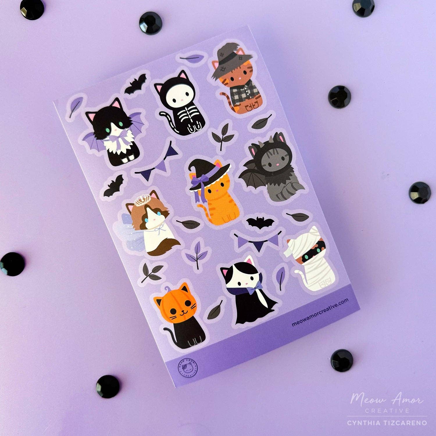 Cat Halloween Parade Purple Edition Vinyl Sticker Sheet by Meow Amor Creative | Papertail Fox
