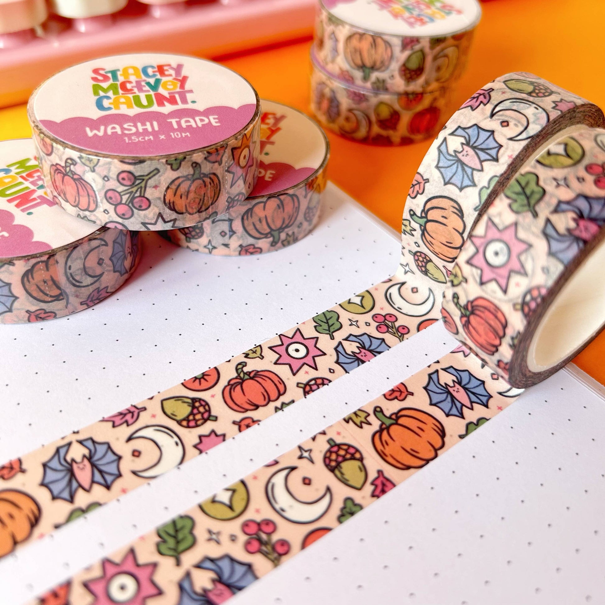 Autumn Pumpkin washi tape by Stacey McEvoy Caunt | pumpkins, bats, and leaves | Papertail Fox