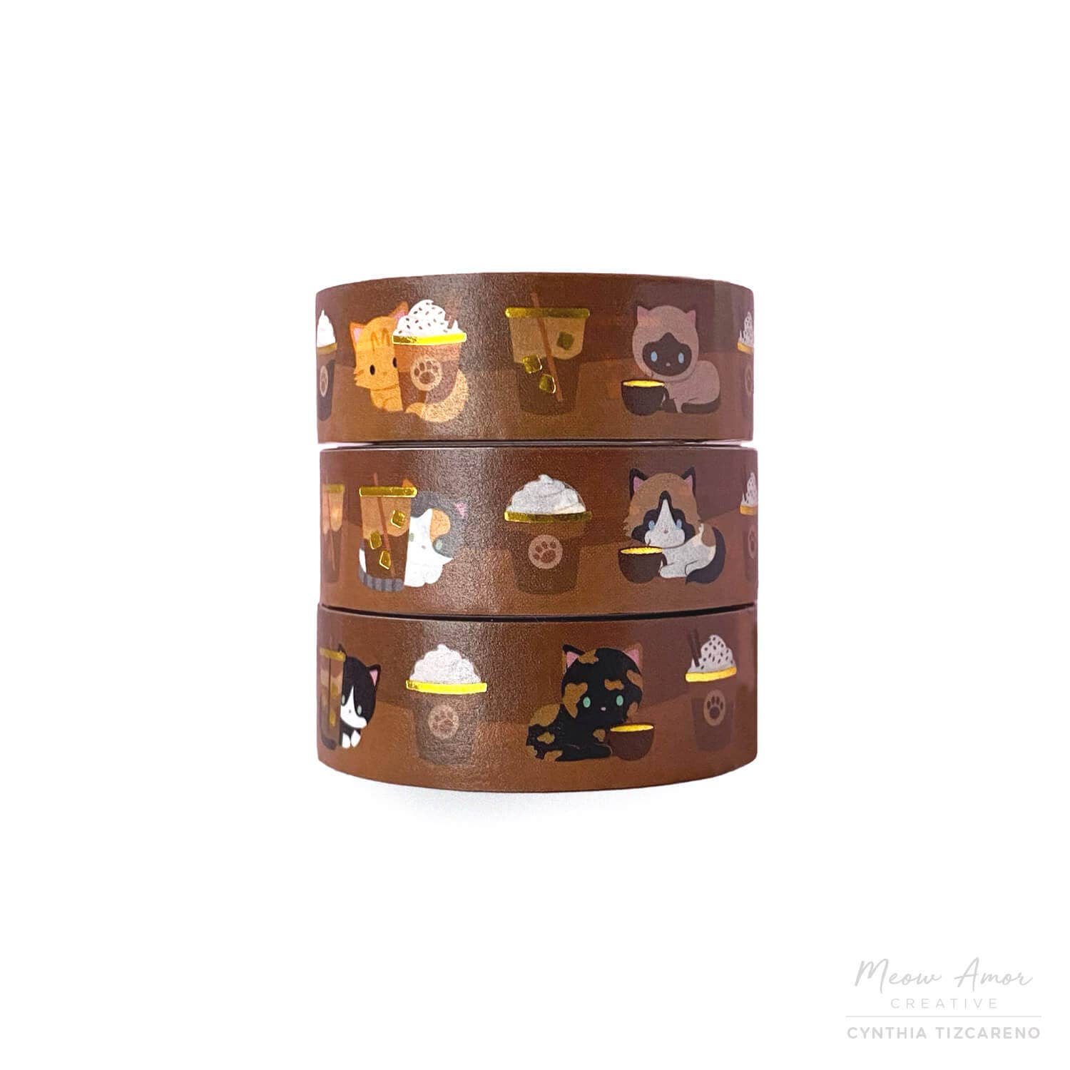 Coffee Cats Gold Foil Washi Tape | Meow Amor Creative