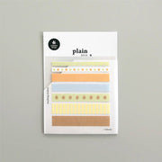 Suatelier Plain.79 warm tone pattern washi sticker strips with stars, dots, and stripes in lime, orange, blue, yellow, and kraft brown, 3 sheets, made in South Korea