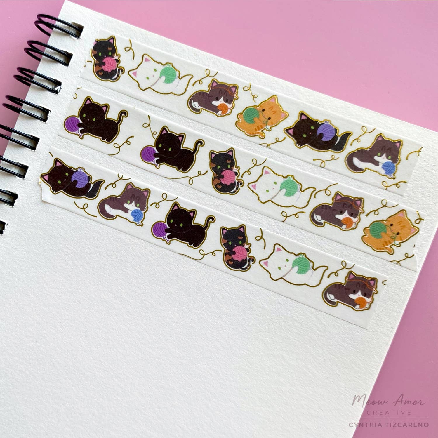 Yarn Cats Gold Foil Washi Tape | Meow Amor Creative