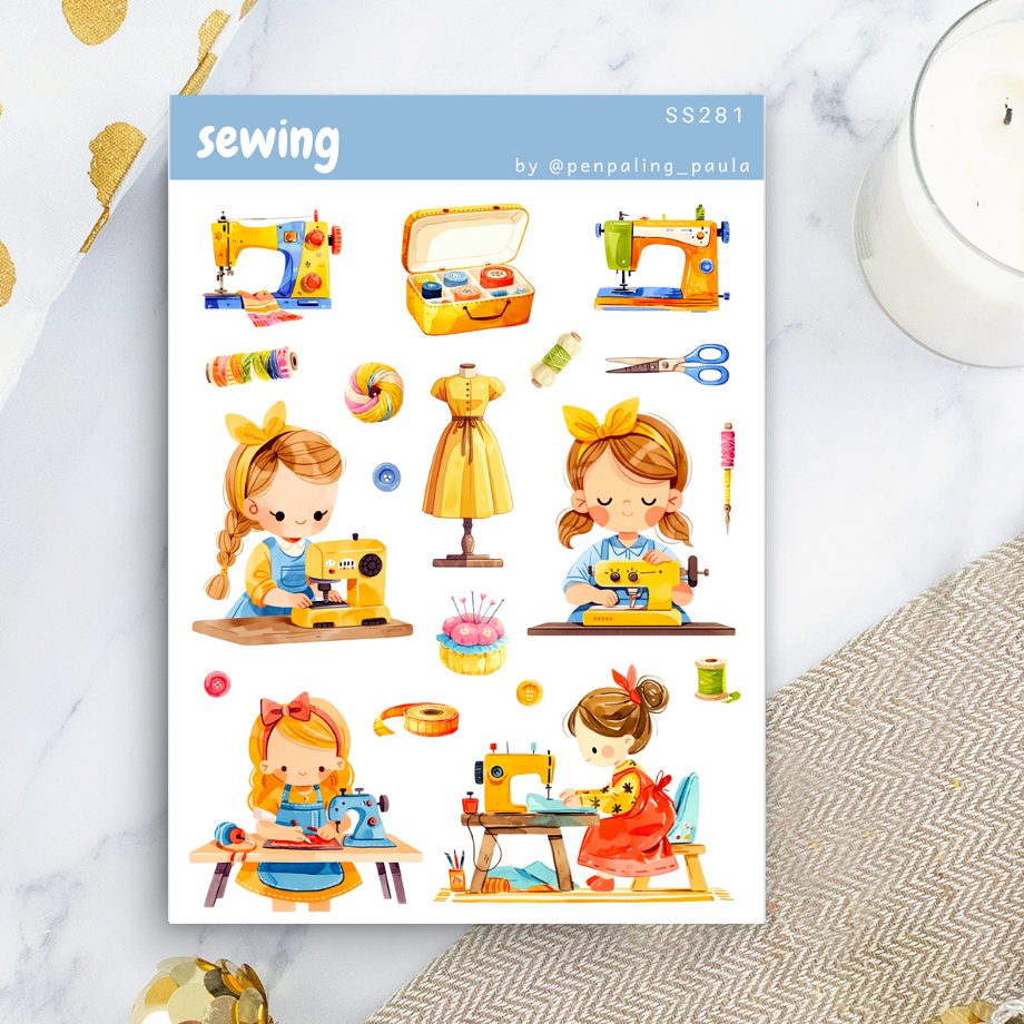 Sewing Sticker Sheet | Penpaling Paula