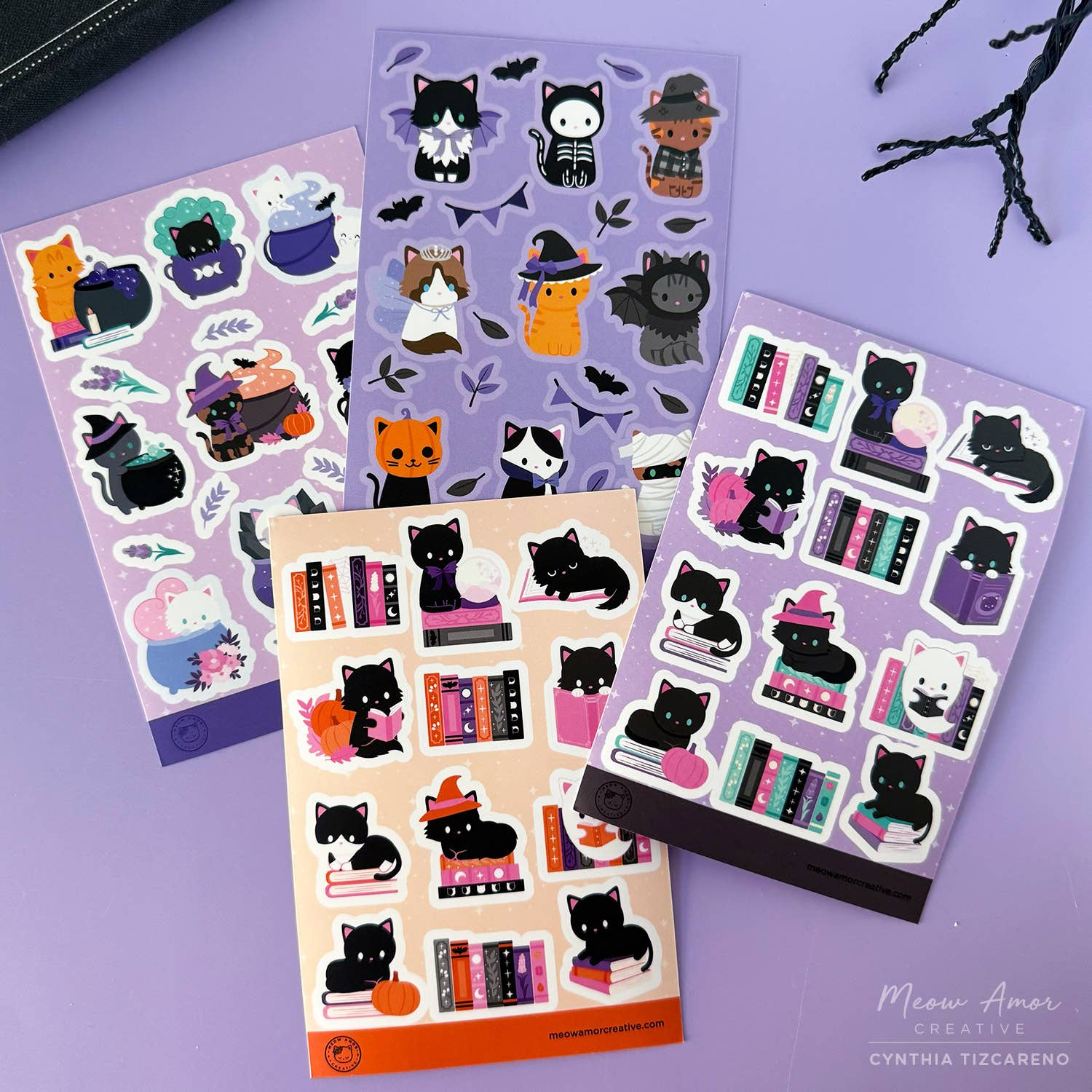 Cat Halloween Parade Purple Edition Vinyl Sticker Sheet by Meow Amor Creative | Papertail Fox