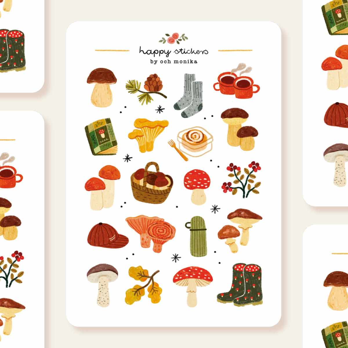 Mushroom Picking Sticker Sheet by Och Monika | Papertail Fox