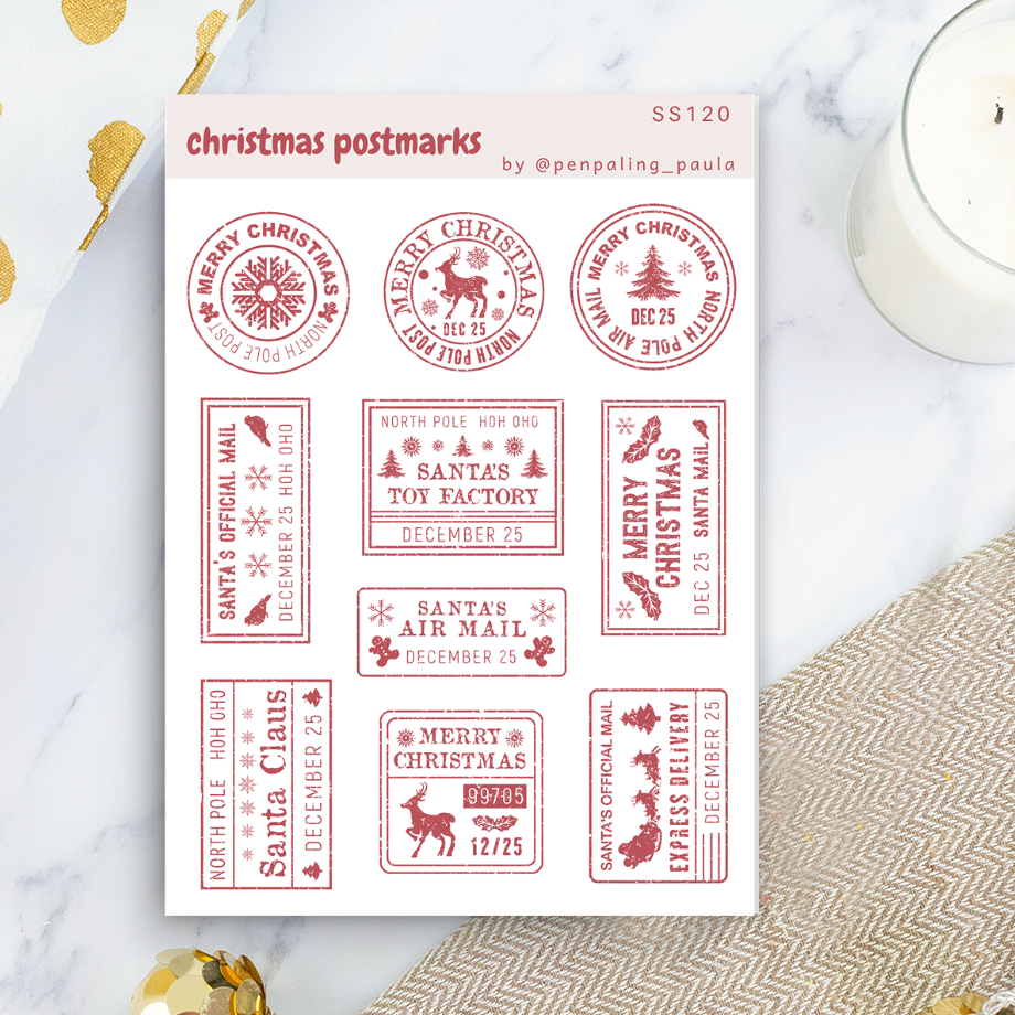 Christmas Postmarks Sticker Sheet by Penpaling Paula | Papertail Fox
