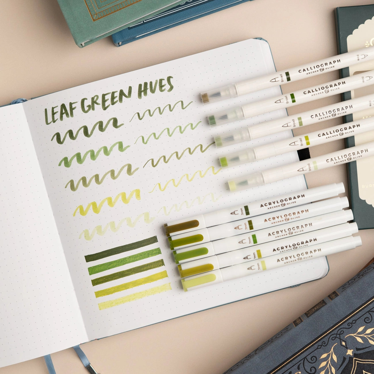 Leaf Green Hues Calliograph Set of 5 | Archer & Olive